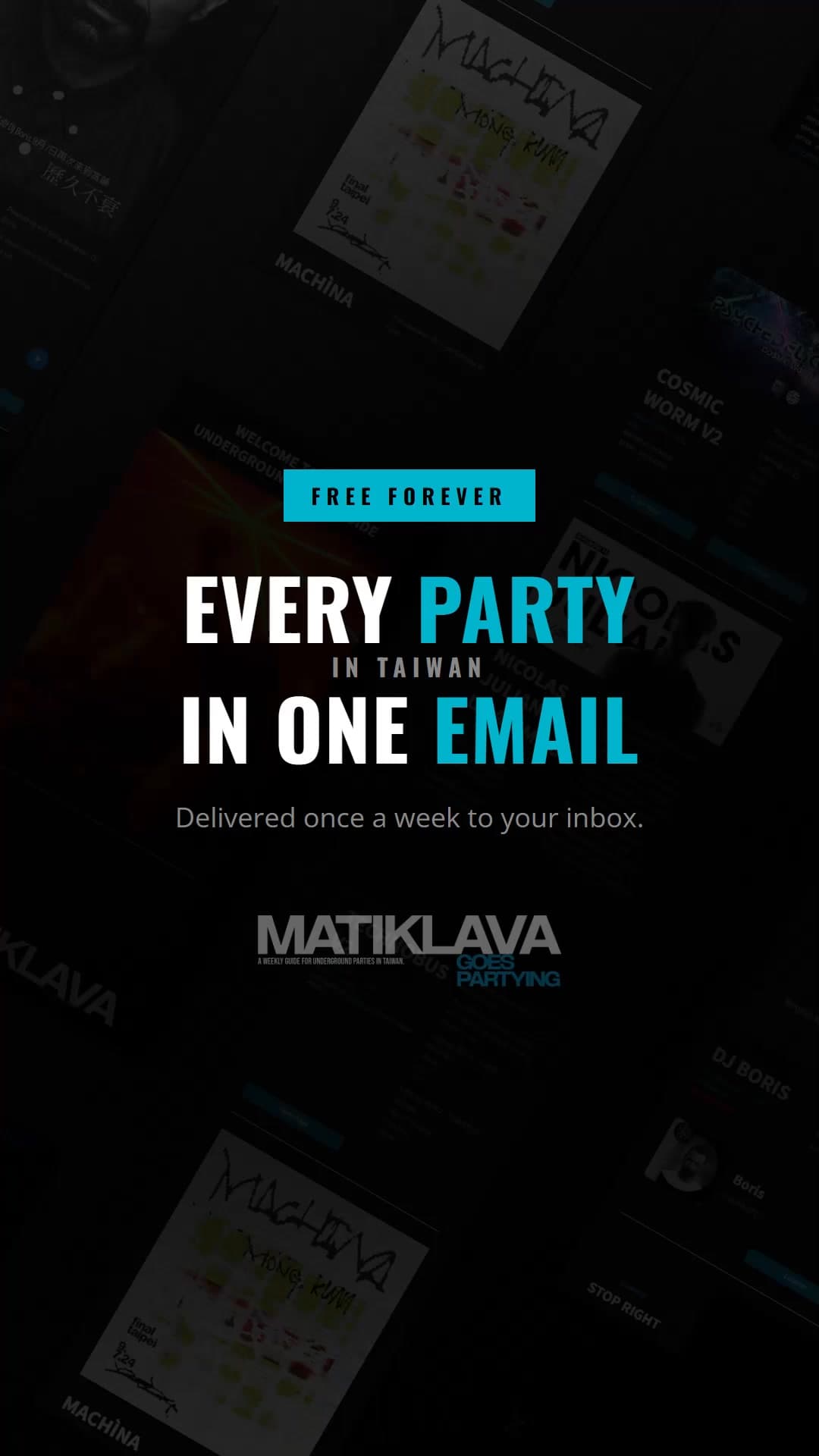 Variante en inglés de 2026 sobre el email: Every party in Taiwan in one email, free forever