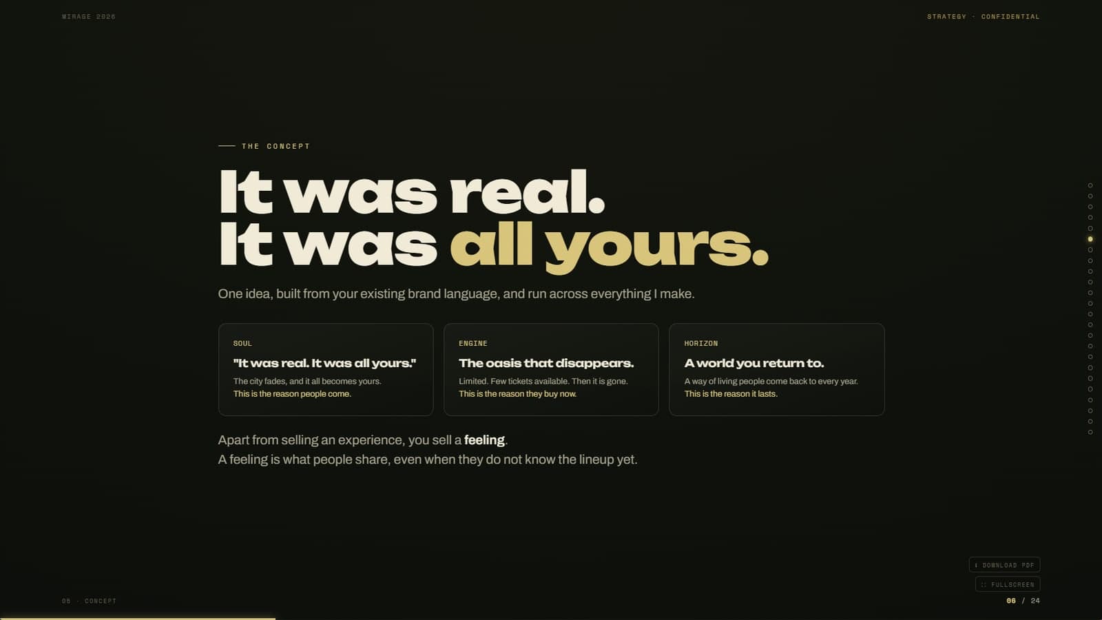Slide: el concepto, "It was real. It was all yours."
