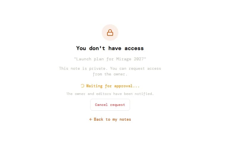 Pantalla de pedir acceso a una nota privada