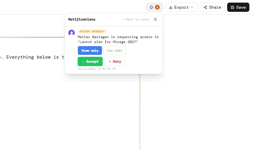Pedido de acceso en las notificaciones del dueño